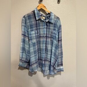 Women's Blue Plaid Button Down Shirt